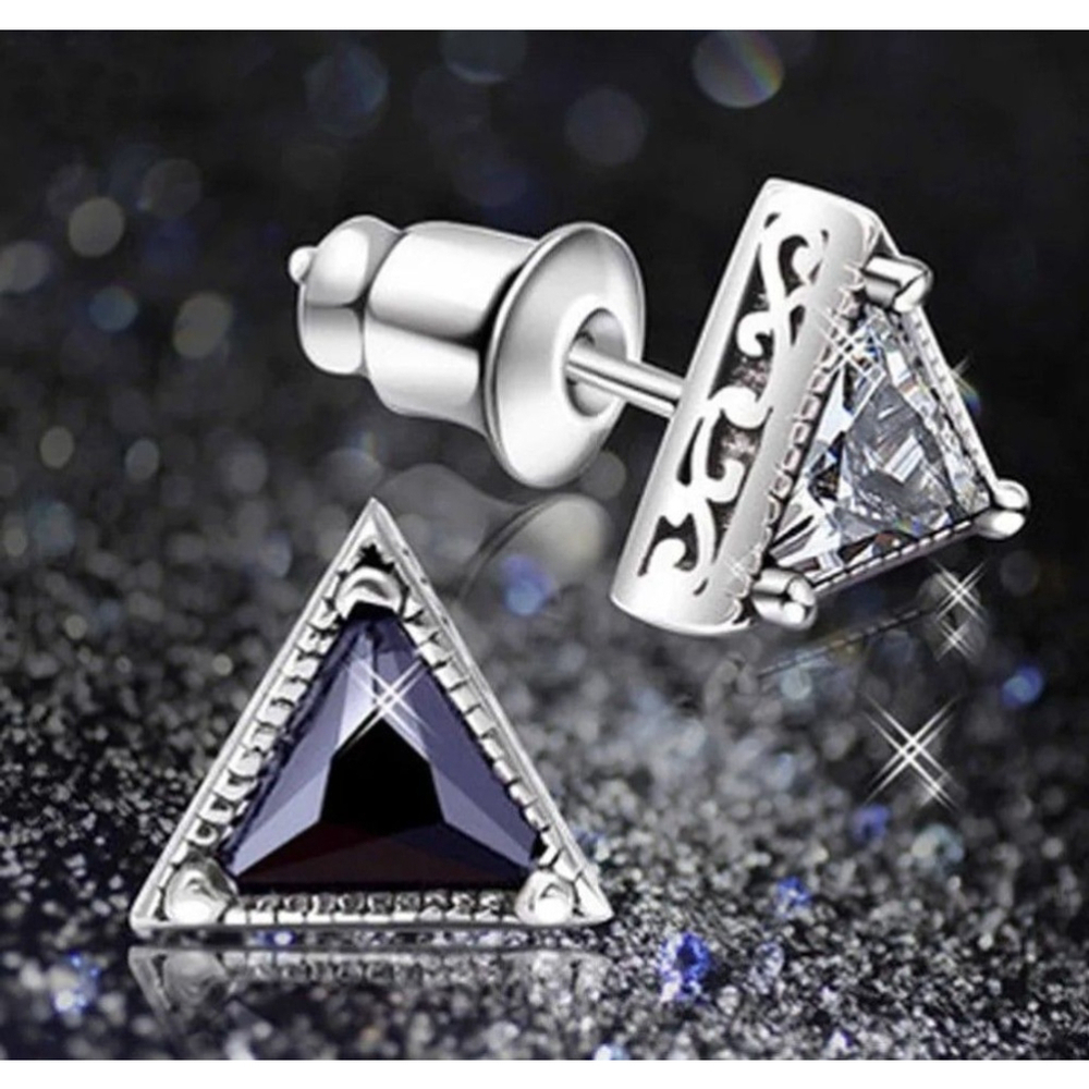 NEW Unisex Simulated Diamond 925 Sterling Silver‎ Triangle Stud Earrings